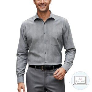 Vince Camuto Mens Slim Fit Glen Plaid Dress Shirt Onyx Size 17.5 - 34/35 | L